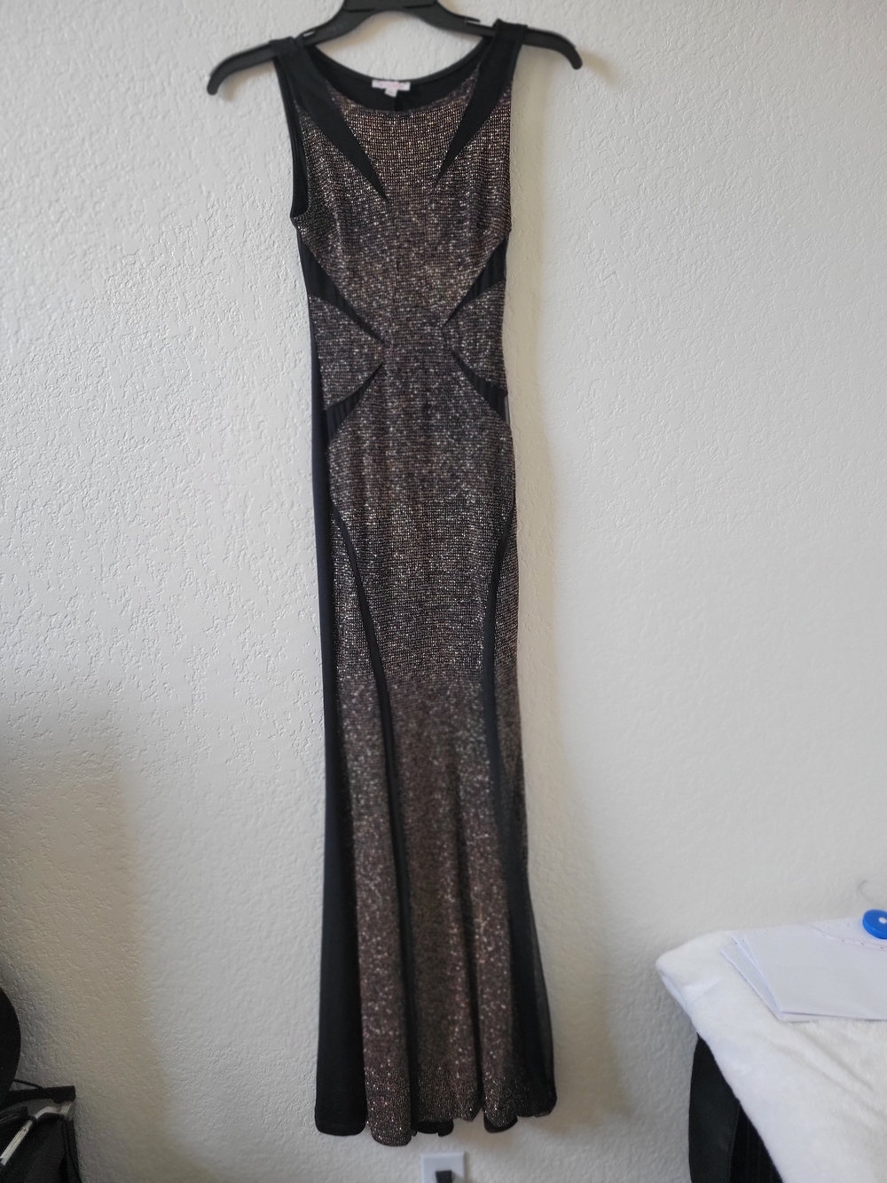 Sleeveless Black Metallic Maxi Dress Mermaid Style S
